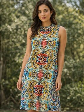 Tiana B. Sleeveless Mosaic Mini Dress - Blue Multi